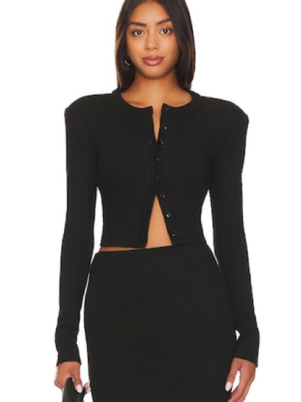 Lovers + friends Black Ribbed Button-Front Cardigan xxs